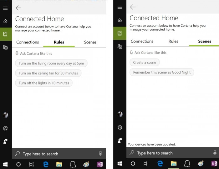 Cortana Connected Home新增Scenes和Rules两个新功能