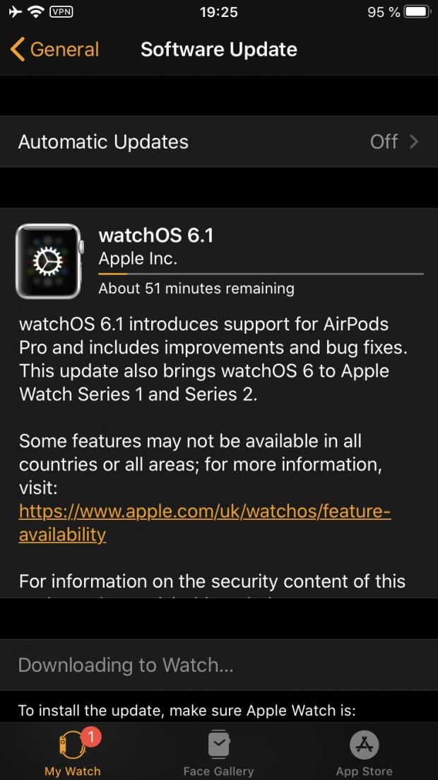 watchOS 6.1 发布 加入 AirPods Pro 、S1&S2 支持