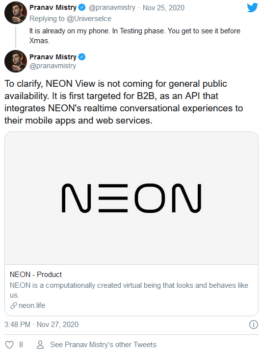 三星新概念AI助手NEON有望随Galaxy S21 Ultra一起发布